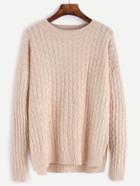 Shein Apricot Slit Side High Low Cable Knit Sweater