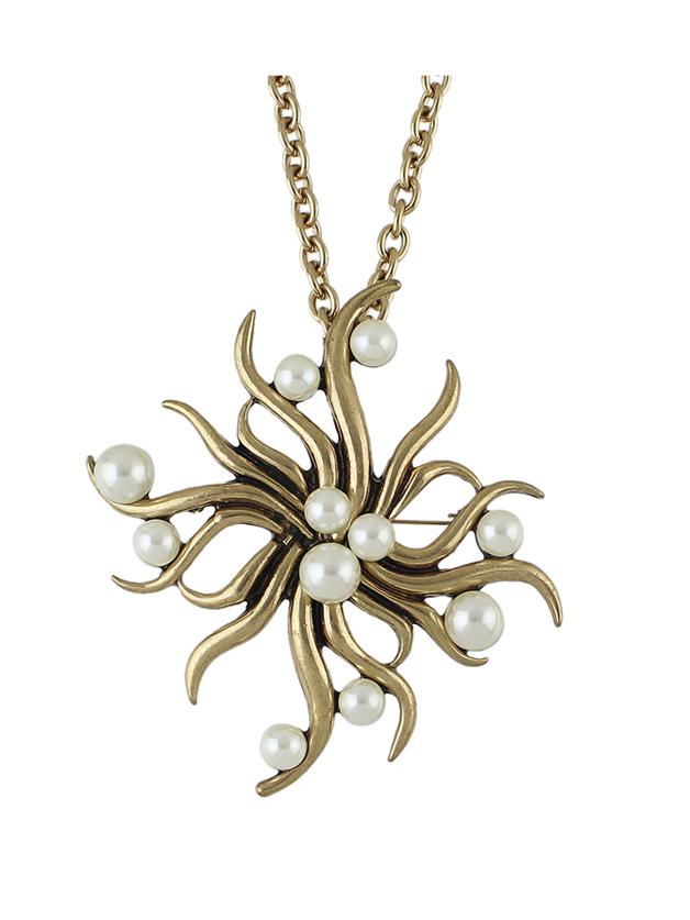Shein Imitation Pearl Sun Flower Big Pendant Necklace