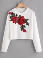 Shein Rose Appliques Ribbed Crop Sweatshirt