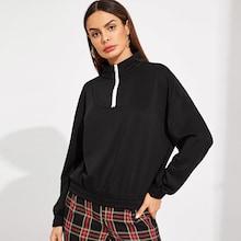 Shein Elastic Hem Zip Mock-neck Pullover