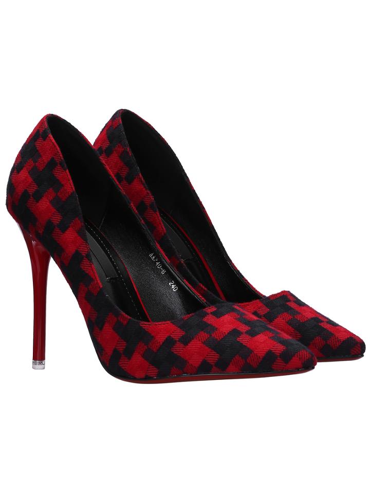 Shein Red Point Toe Houndstooth Pumps