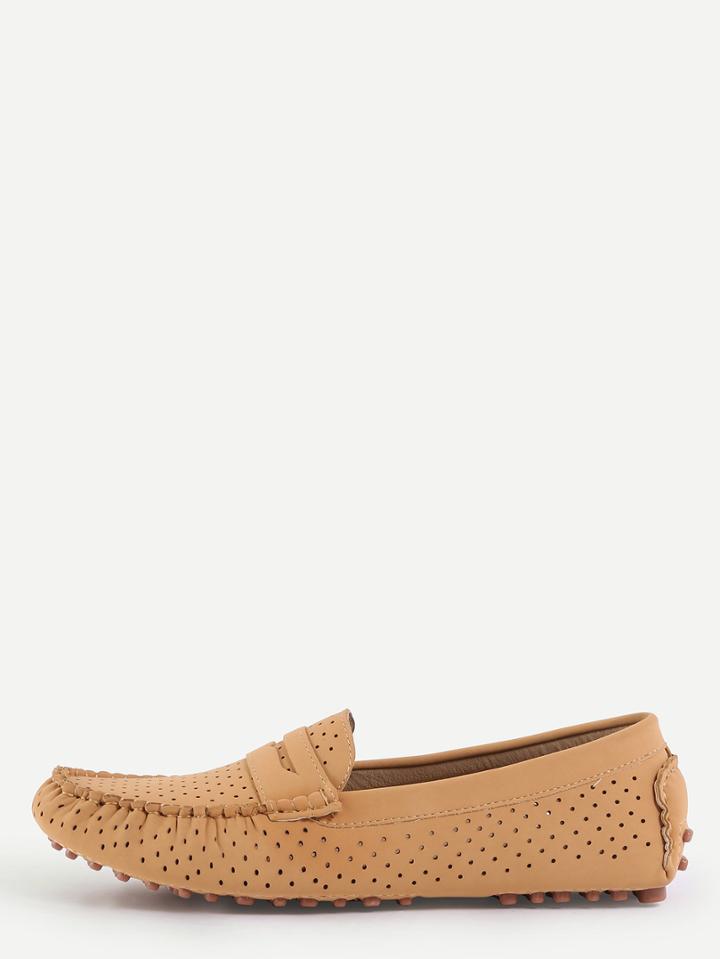 Shein Faux Leather Eyelet Loafers - Apricot