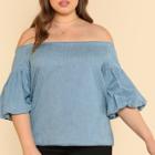 Shein Plus Lantern Sleeve Bardot Top