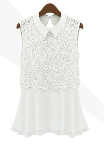Rosewe All Match Turndown Collar White Sleeveless T Shirts