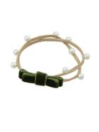 Shein Green Colorful Velvet With Simulated-pearl Bowknot Headbands Headwear