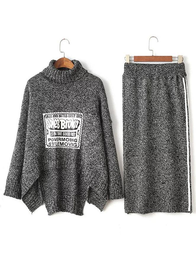 Shein Grey Turtleneck Asymmetrical Sweater With Striped Skirt