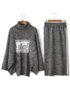 Shein Grey Turtleneck Asymmetrical Sweater With Striped Skirt
