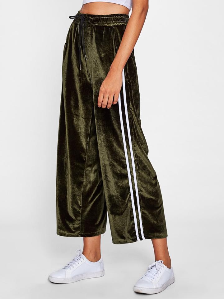 Shein Striped Tape Side Velvet Wide Leg Pants