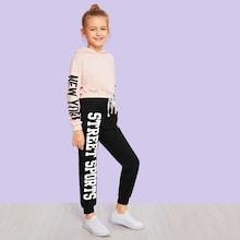 Shein Girls Drawstring Waist Letter Tapered Pants