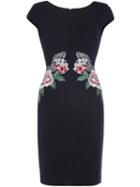 Shein Black Cap Sleeve Embroidered Sheath Dress