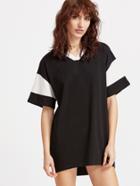 Shein Black Contrast V Neck And Sleeve Tee Dress