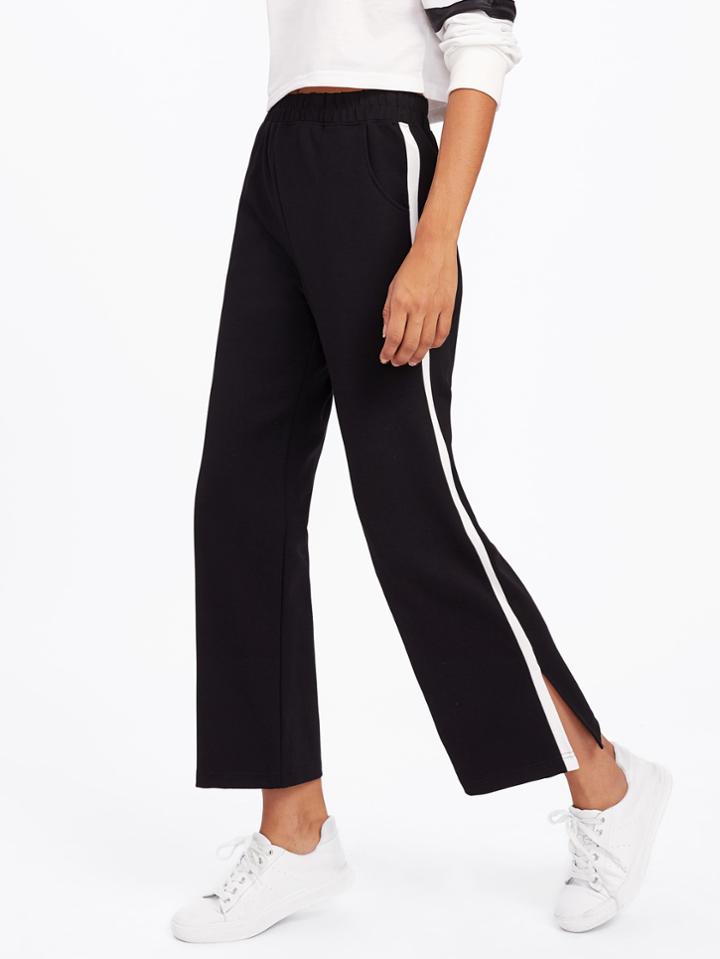 Shein Contrast Tape Side Slit Pants