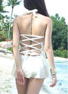 Rosewe White Lace Up Halter Neck Summer Swimdress