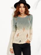 Shein Green Ombre Ripped Slim Fit Sweater
