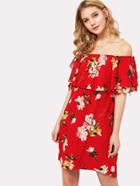 Shein Floral Flounce Bardot Dress