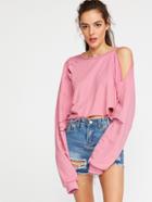 Shein Cutout Shoulder Distressed Oversized Sweatshirt