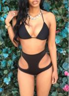 Rosewe Black High Waist Cutout Design Halter Swimwear