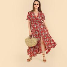 Shein Plus Button Up Flora Dress