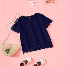 Shein Girls Laser Cut Scallop Trim Keyhole Back Top
