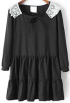 Shein Black Long Sleeve Lace Pleated Dress
