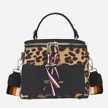 Shein Knot Detail Leopard Print Suede Bag