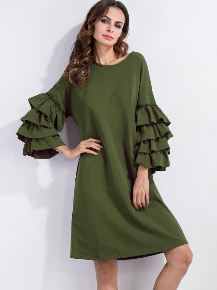 Shein Tiered Frill Sleeve Drop Shoulder Tee Dress