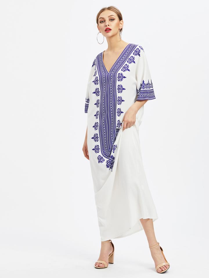 Shein Ornate Print Kimono Sleeve Dress