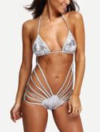 Shein Halter Sequin Ladder-cutout One-piece Swimwear