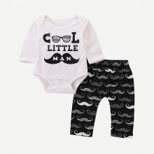 Shein Boys Moustache And Letter Print Tee & Pants