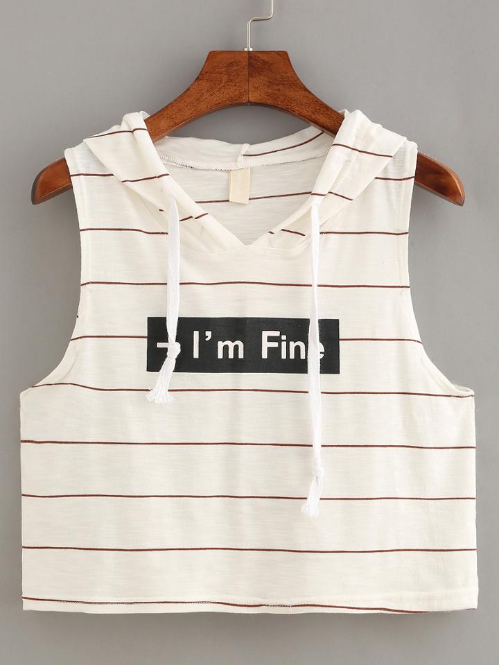 Shein Letter Print Striped Hooded Tank Top