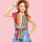 Shein Girls Tie Front Striped Top