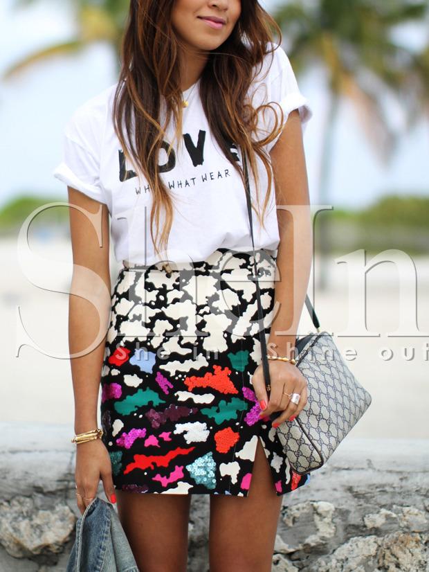 Shein White Short Sleeve Leters Print T-shirt