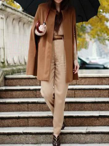 Shein Khaki Round Neck Epaulet Woolen Cape