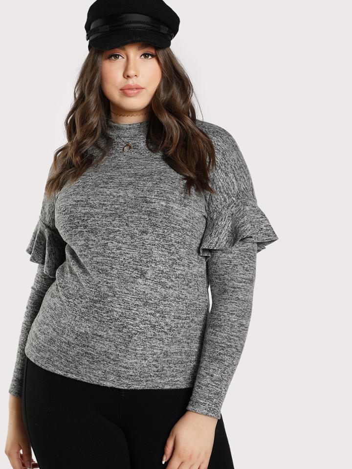 Shein Mock Neck Ruffle Sleeve Space Dye Top
