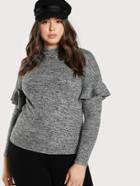 Shein Mock Neck Ruffle Sleeve Space Dye Top