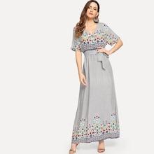 Shein Belted Floral & Striped Dress