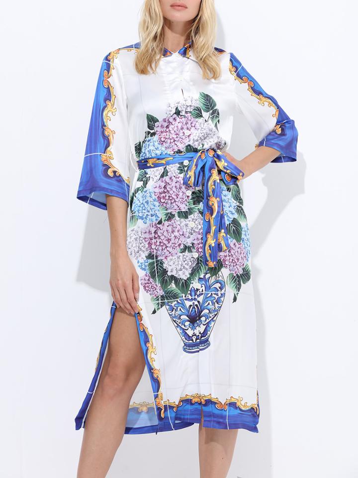 Shein Vintage Print Floral Split Dress