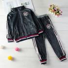 Shein Toddler Boys Letter Print Velvet Jacket & Pants