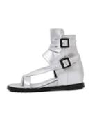 Shein Silver T-strap Buckled Ankle Wrap Wedge Sandals