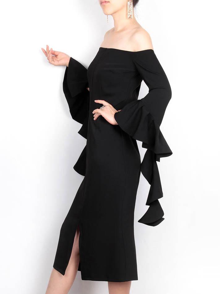Shein Black Off The Shoulder Ruffle Sleeve Dress