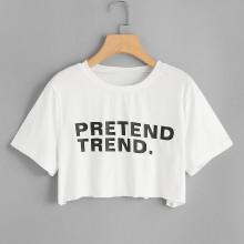 Shein Letter Print Raw Hem Crop Tee