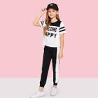 Shein Girls Color Block Letter Print Top & Pants Co-ord