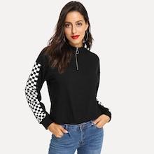 Shein Check Plaid Contrast Zip Front Sweatshirt
