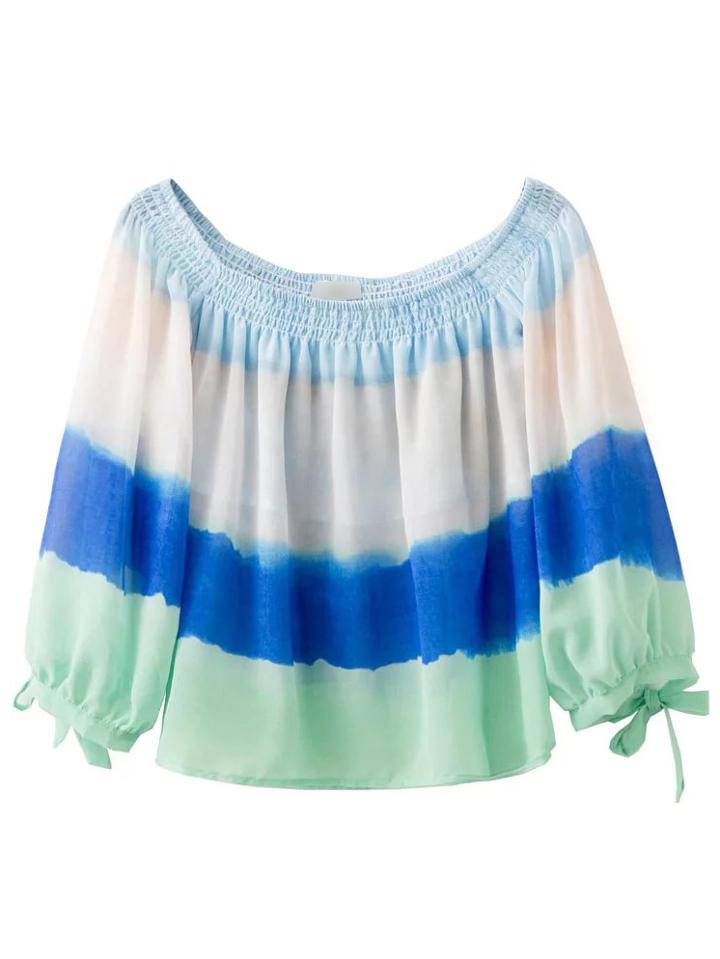 Shein Ombre Smock Off The Shoulder Bow Cuff Blouse