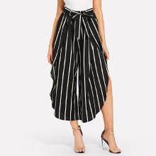 Shein Ruffle Trim Pinstripe Wide Leg Pants