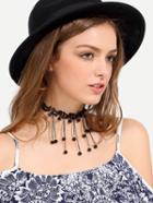 Shein Black Beaded Tassel Pendant Lace Choker Necklace