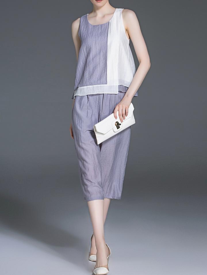 Shein Grey Color Block Top With Pockets Pants
