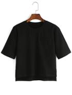 Shein Black Dip Hem Split Flase Pocket T-shirt