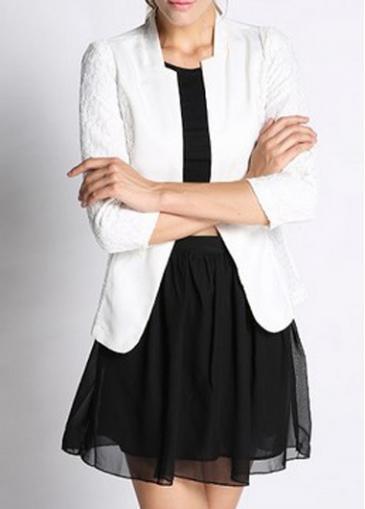Rosewe Vogue Button Closure Three Quarter Sleeve White Blazer
