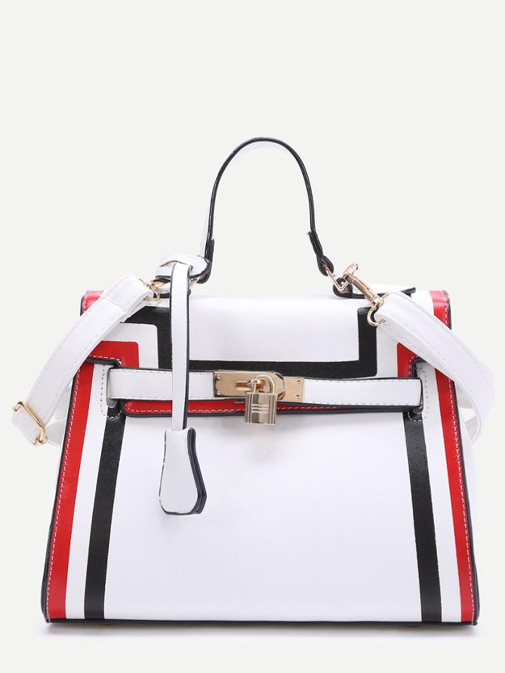 Shein White Striped Trim Pu Shoulder Bag